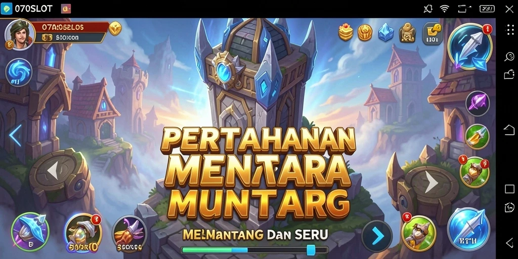 Tampilan gameplay 070SLOT dengan menara yang berfungsi efektif.