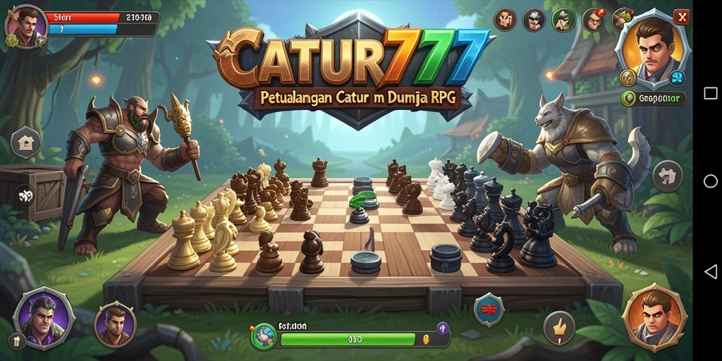 Screenshot utama menunjukkan aksi seru dalam permainan RPG catur.