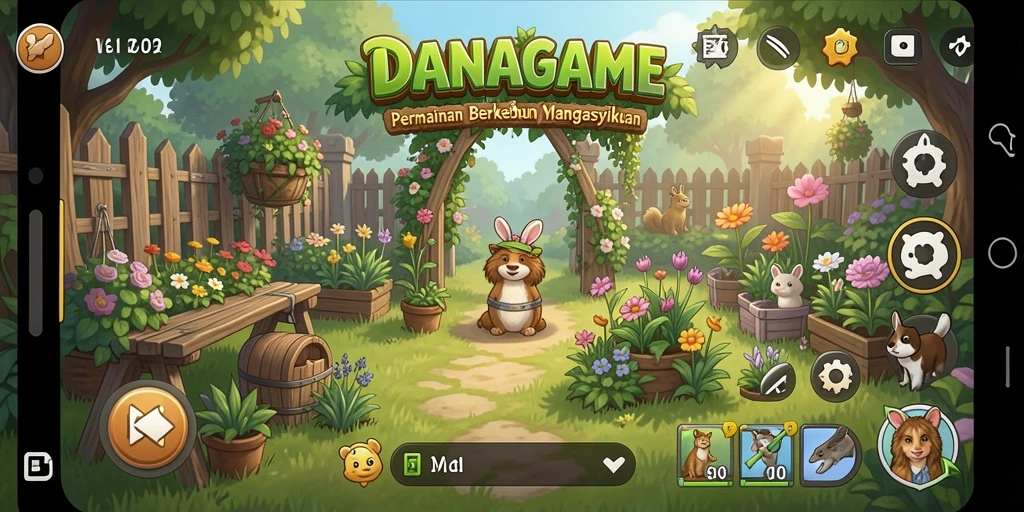 Screenshot gameplay DANAGAME menunjukkan aktivitas bertani yang seru.