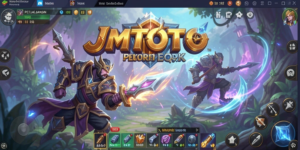 Screenshot gameplay JMTOTO menampilkan pertempuran seru di dunia fantasi.