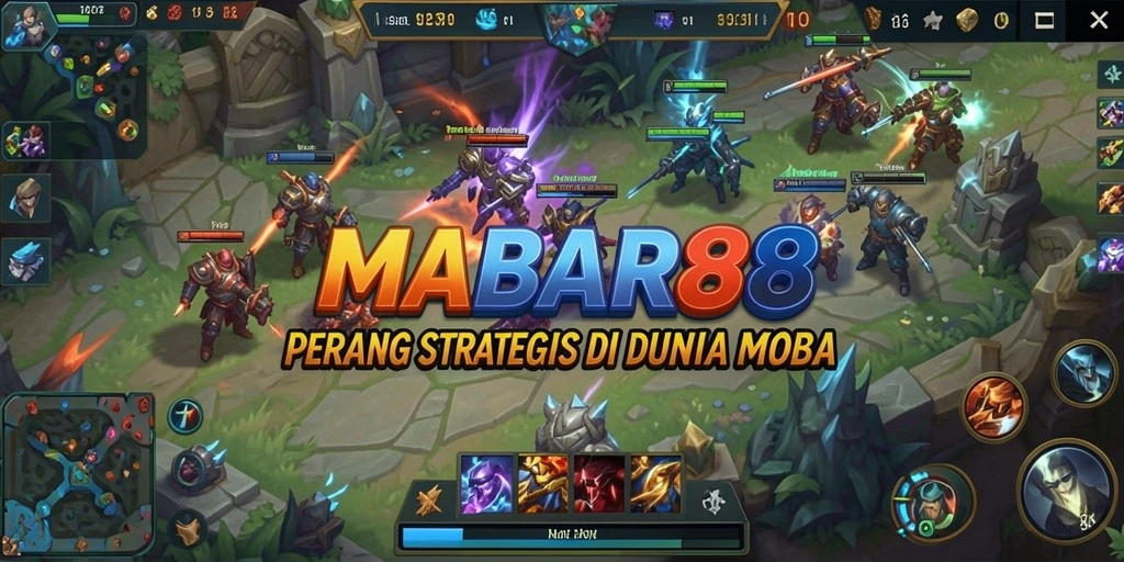 Screenshot gameplay yang menampilkan pertarungan epik di arena MOBA.