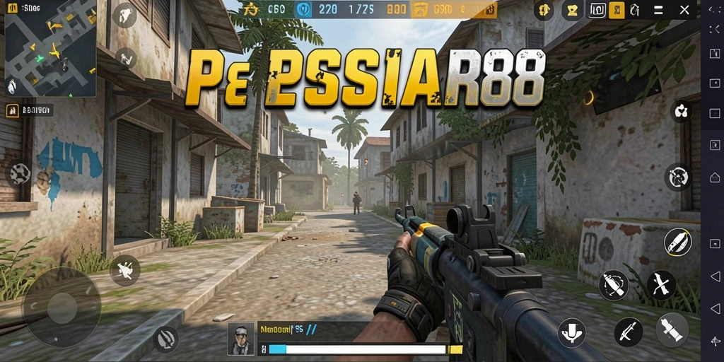 Tampilan gameplay menegangkan dari PESIAR88 yang menunjukkan aksi tembak-menembak yang seru.
