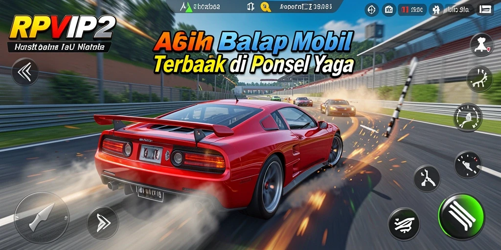 Tangkapan layar gameplay RPVIP2 menampilkan balapan yang menegangkan di trek ikonik.