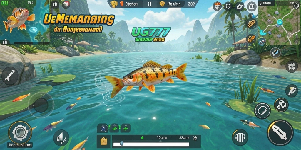 Tangkapan ikan besar dalam gameplay UG777 saat memancing.